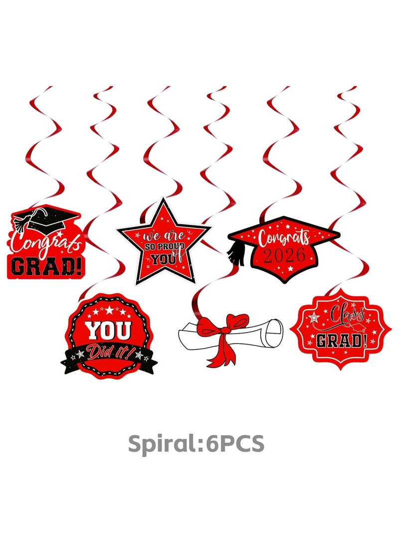 Class of 2026 Graduation Party Decor Set Red and Black Theme Includes Banner Backdrop, Balloons, Tablecloth, Honeycomb Centerpiece, and Hanging Swirls - Image 3